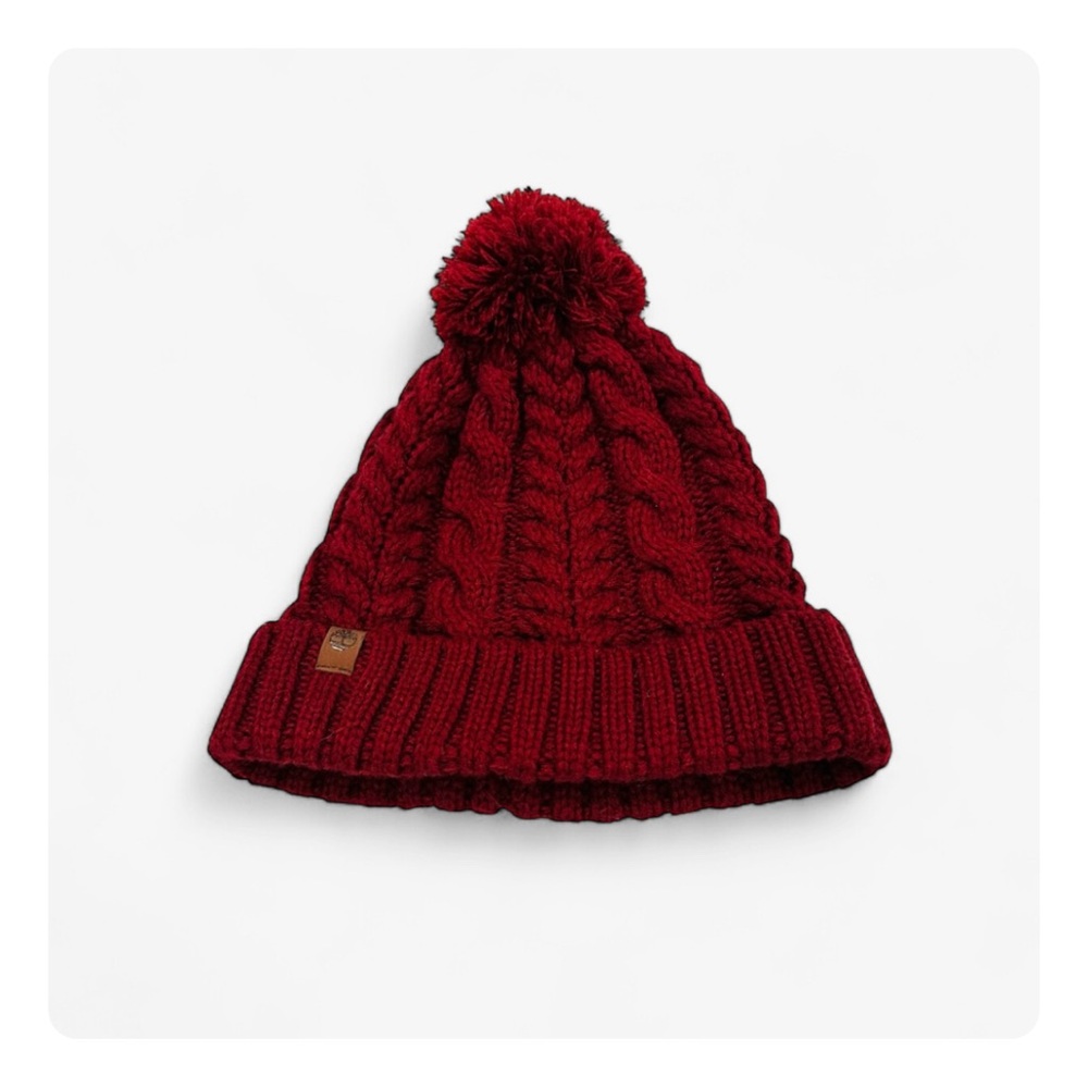 ★ Timberland Winter Woods Cable Beanie with Pom Pom - Burgundy ★ - Picture 3 of 17